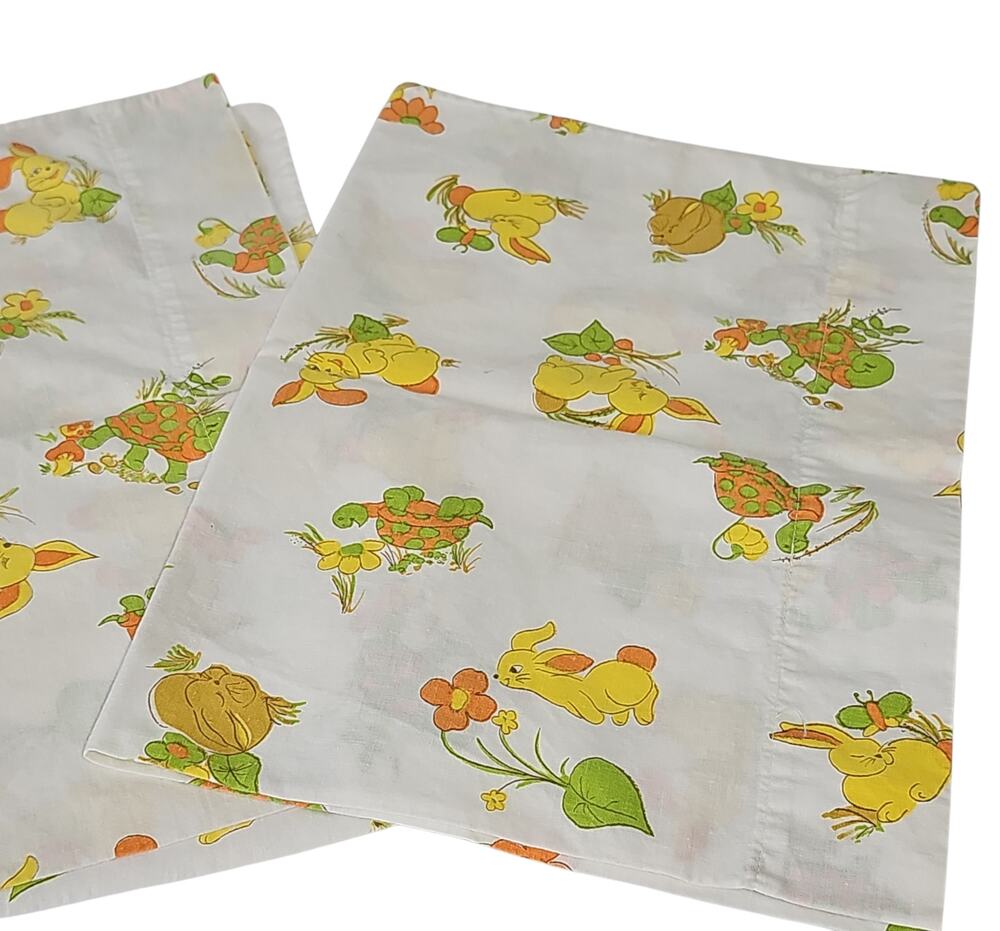 Set of Two Baby Toddler Vintage Pillowcases Turtle Bunny 17.5 x 12.25